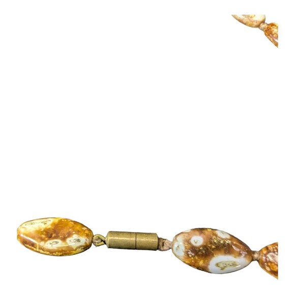 Vintage Earthy Brown & Cream Agate Beaded Necklace 54" Strand Barrell Clasp - Picture 5 of 7